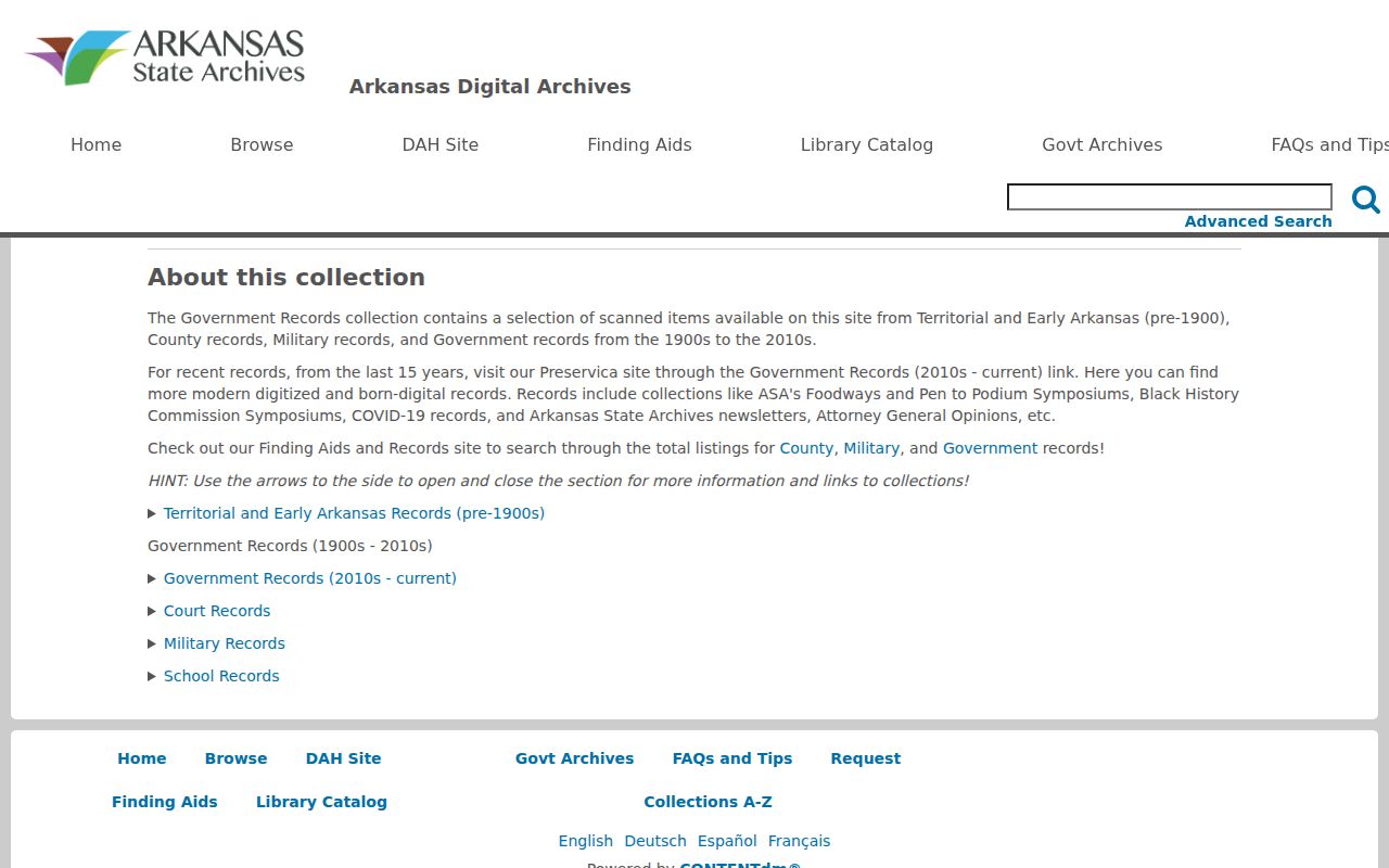 Arkansas city directory and county-history research through digitized Arkansas government archives