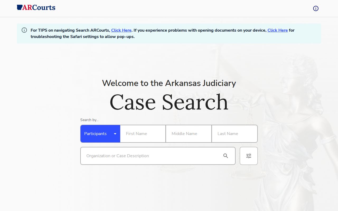 Arkansas resident lookup using Search ARCourts participant and case search